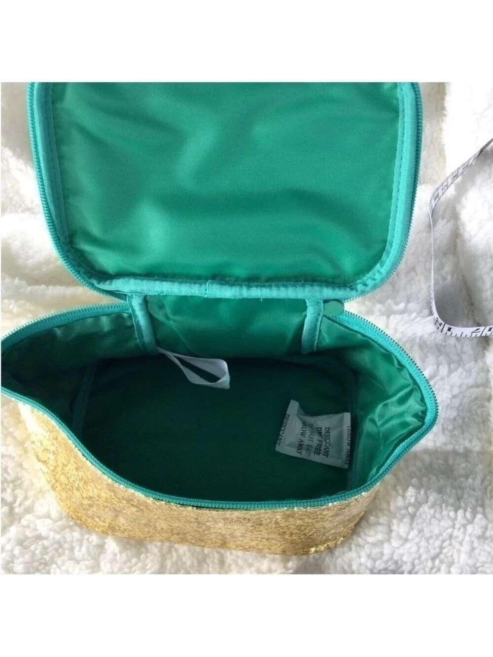 Avon Let It Glow Skincare zippered storage Bag Woman’s Gold and Teal
